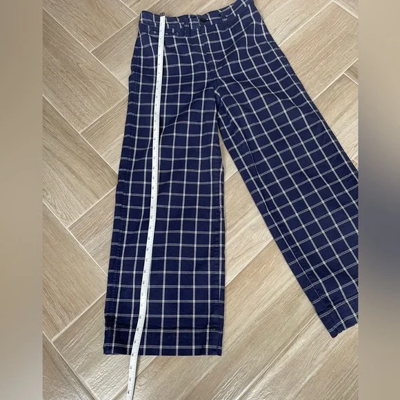 Madewell Plaid Navy High Rise Wide Leg Crop Pants - Picture 13 of 14